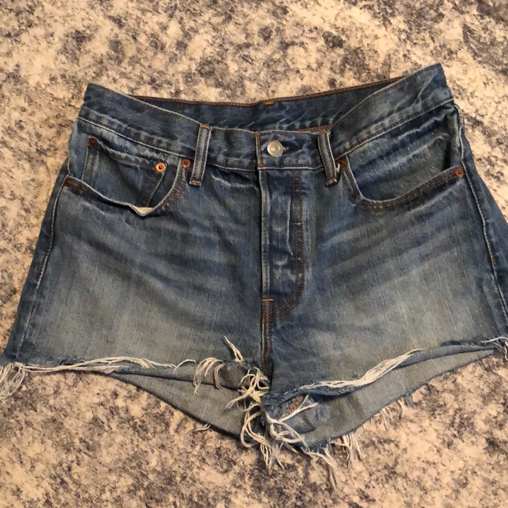 Levi's Blue Frayed Hem Jean Shorts